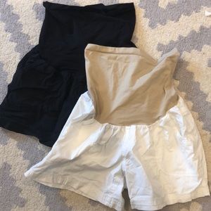 Two pairs full panel maternity shorts